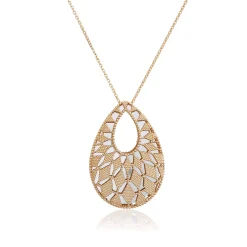 Toscano Two-Tone Mirrored & Beaded Pear Shaped Necklace 14K New