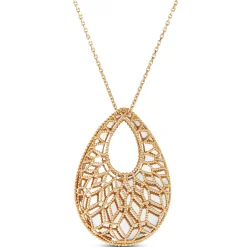 Toscano Two-Tone Mirrored & Beaded Pear Shaped Necklace 14K New