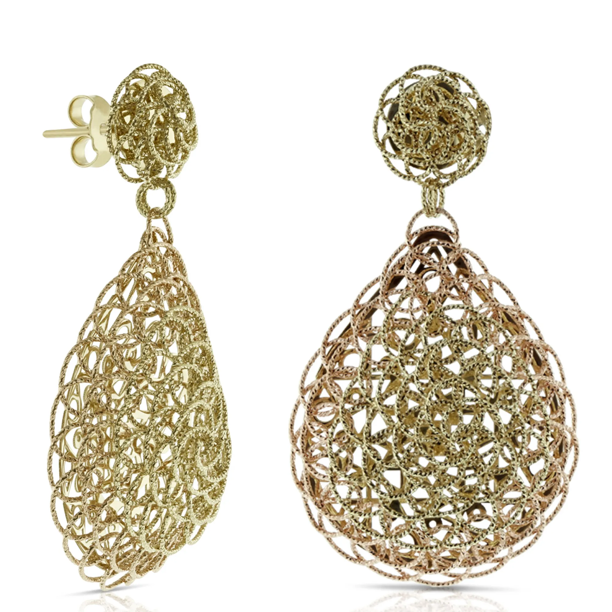 Toscano Two-Tone Woven Pear Drop Earrings 14K New