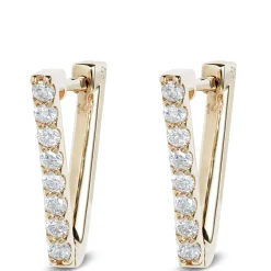 Triangle Diamond Hoop Earrings, 14K Yellow Gold Hot