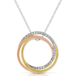 Tri-Color Circle Diamond Convertible Pendant 14K Sale