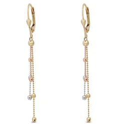 Tri-Color Dangle Bead Earrings 14K