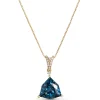 Trillion Cut Blue Topaz Pendant Necklace, 14K Yellow Gold New