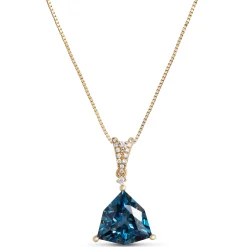 Trillion Cut Blue Topaz Pendant Necklace, 14K Yellow Gold New