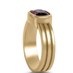 Triple Shank Cushion Cut Amethyst Ring, 14K Yellow Gold