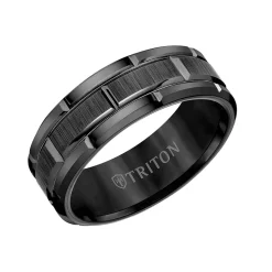 Triton Contemporary Comfort Fit Satin Finish Brick Pettern Band in Black Tungsten, 8 mm New
