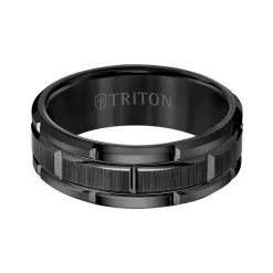 Triton Contemporary Comfort Fit Satin Finish Brick Pettern Band in Black Tungsten, 8 mm New