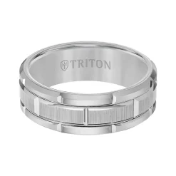 Triton Contemporary Comfort Fit Satin Finish Brick Pattern Band in Grey Tungsten, 8 mm New