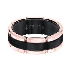 Triton Contemporary Comfort Fit Flat Brush Finish Rose Link Edge Band in Black Tungsten, 8 mm Discount