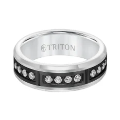 Triton Stone Comfort Fit Channel Set Diamond Band in Tungsten, 7 mm Best