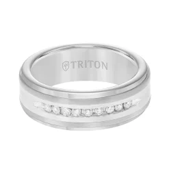 Triton Stone Contemporary Comfort Fit Satin Finish Diamond Band in Tungsten & Silver, 8 mm Best