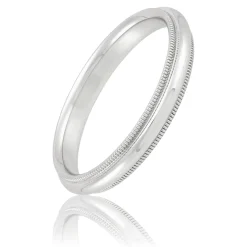 White Gold Polished Milgrain Edge Comfort Fit 3.5mm Band 18K New