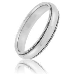 White Gold Polished Milgrain Edge Comfort Fit 4mm Band 14K Discount