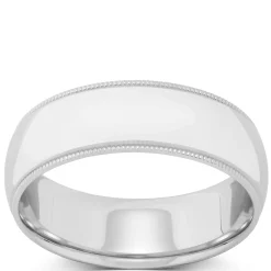 White Gold Polished Milgrain Edge Comfort Fit 7mm Band 14K Online