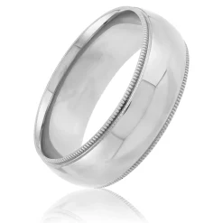 White Gold Polished Milgrain Edge Comfort Fit 7mm Band 18K Hot