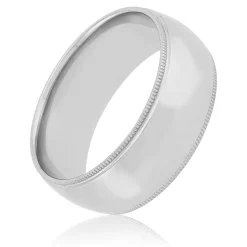 White Gold Polished Milgrain Edge Comfort Fit 8mm Band 18K Hot