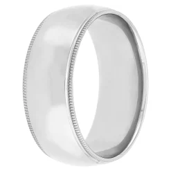 White Gold Polished Milgrain Edge Comfort Fit 8mm Band 18K Hot
