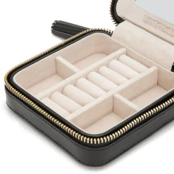 Wolf Caroline Black Leather Zip Travel Case Best