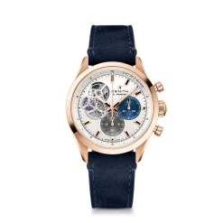 Zenith CHRONOMASTER Open Watch White Dial Blue Leather Strap, 39.5mm Sale