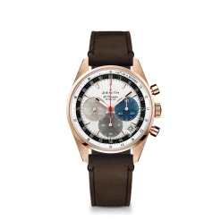 Zenith CHRONOMASTER Original Watch White Dial Brown Leather Strap, 38mm